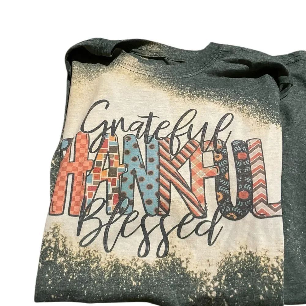 Kim Rogers Grateful Thankful Blessed Graphic Tee - Dark Green sz small